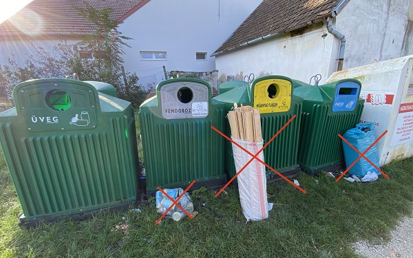A szelektív hulladékgyűjtő szigeteken csak a kijelölt hulladékot szabad elhelyezni