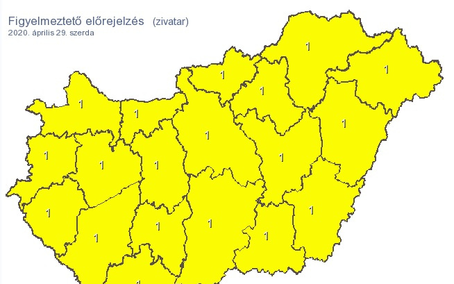 Az egész országra érvényes a zivatar figyelmeztetés mára