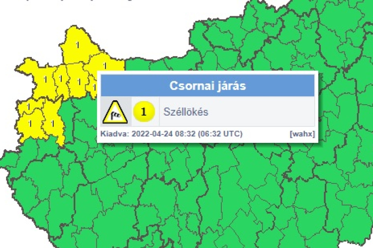 A Rábaközben 70 km/h-t meghaladó széllökések lehetnek